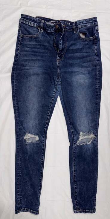 American Eagle Denim - American Eagle Jeans Size 14 Regular Blue Stretch Distressed Denim